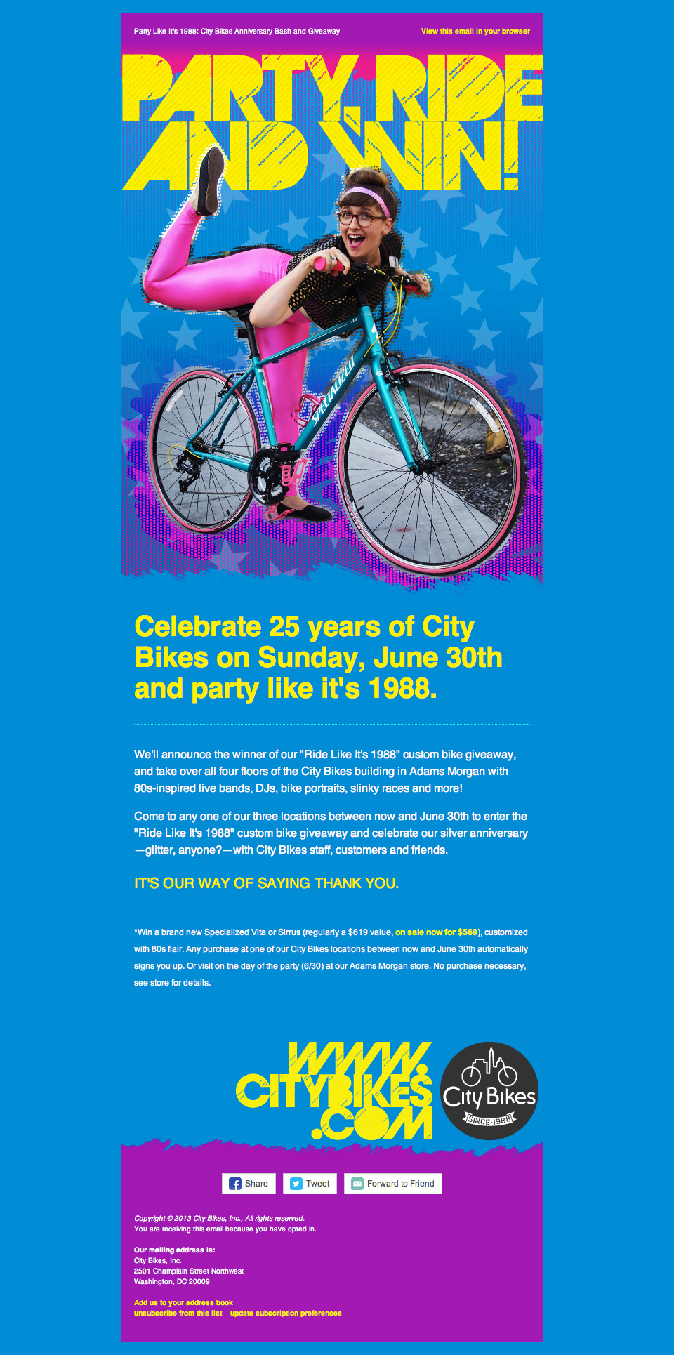 City Bikes 25th Anniversary Party Email Design